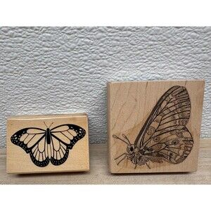 Set Of 2 Wood Mounted Rubber Stamps Butterflys